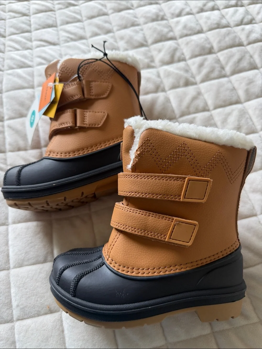 NWT Sz. 8 Cat & Jack Kids Tan and Black Faux-Fur Winter Duck Snow Boots
